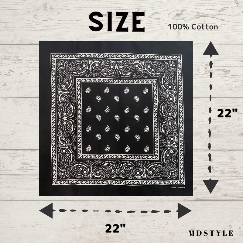 MD Style 3 PCS 100% Cotton Bandana for Men & Women 22" x 22" Paisely Pattern Handkerchief Headband Scarf - Image 4